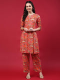 Women Peach Abstract Printed Co-Ord Set.