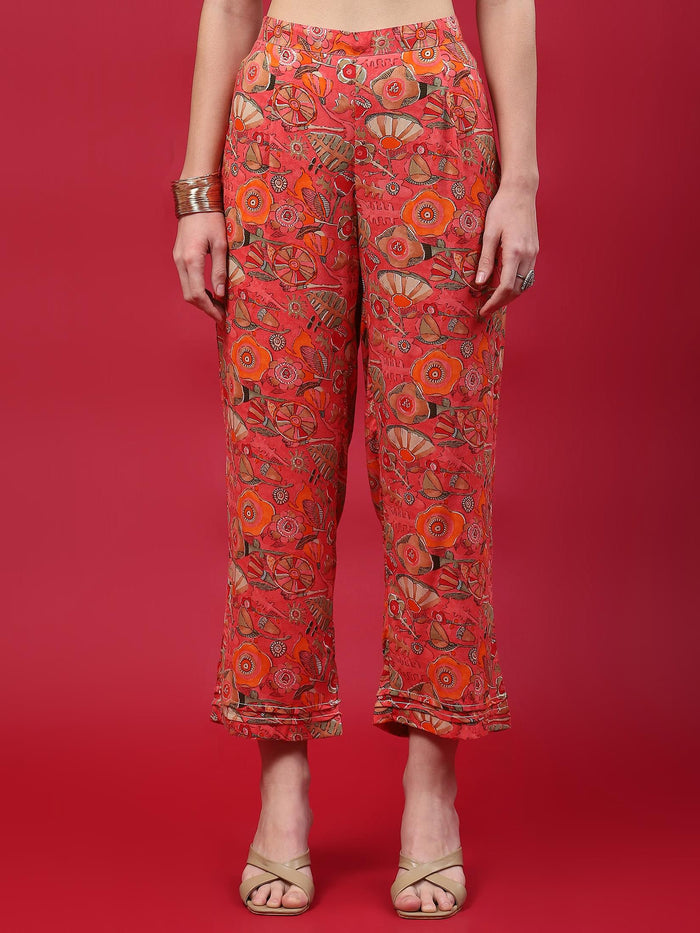 Women Peach Abstract Printed Co-Ord Set.
