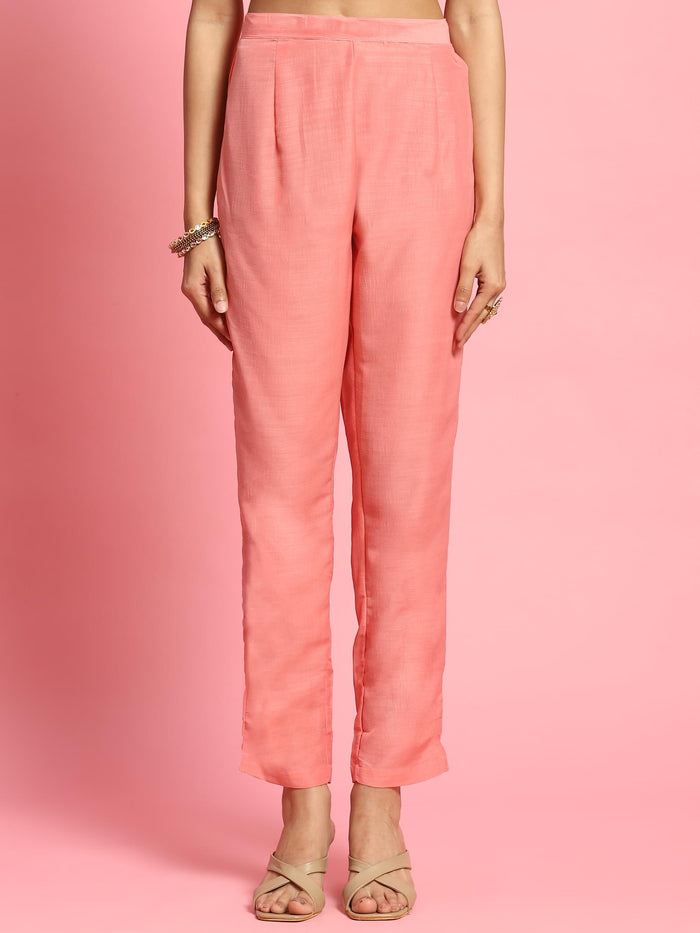 Women Peach Butti Printed Kurta Trouser Dupatta.