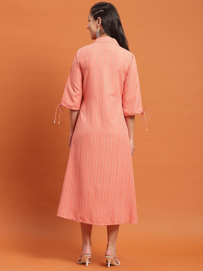 Women Peach Embroidered Dress.