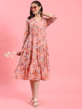 Women Peach Floral Printed Dress.