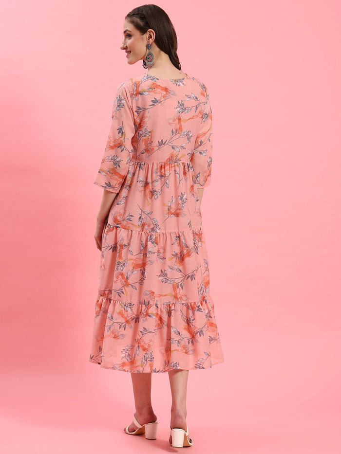 Women Peach Floral Printed Dress.