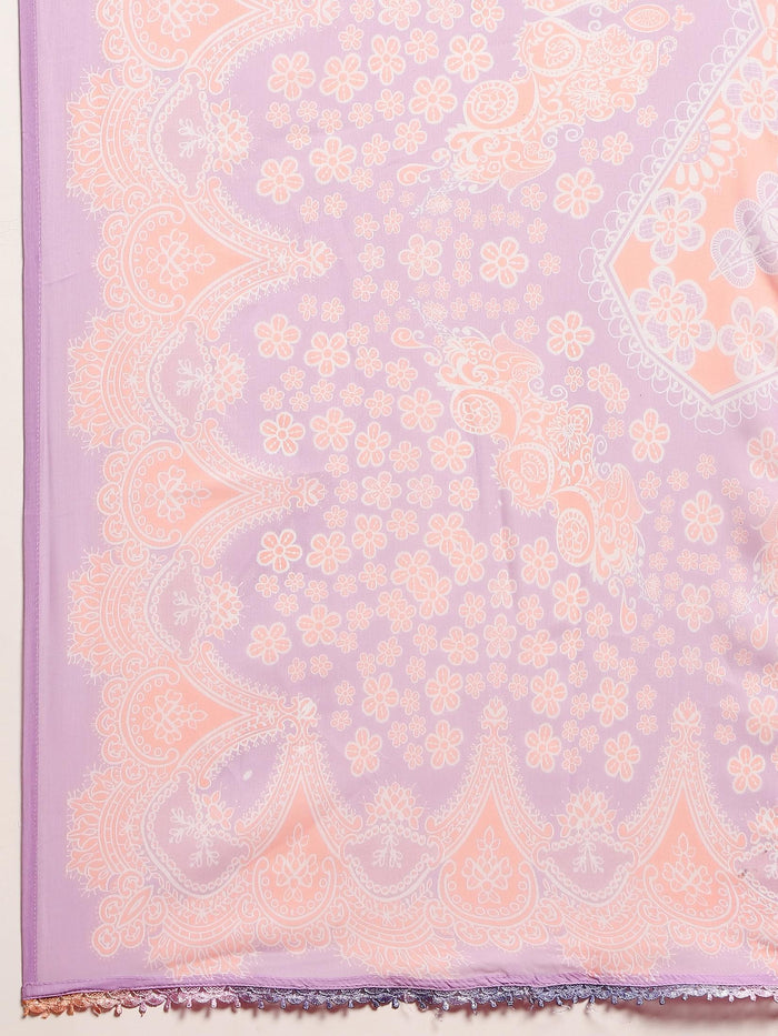 Women Peach Lilac Liva Rayon Dress With Dupatta.