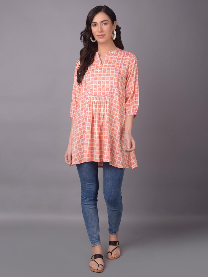 Women Peach Liva (Rayon) Geometric Printed Tunic.
