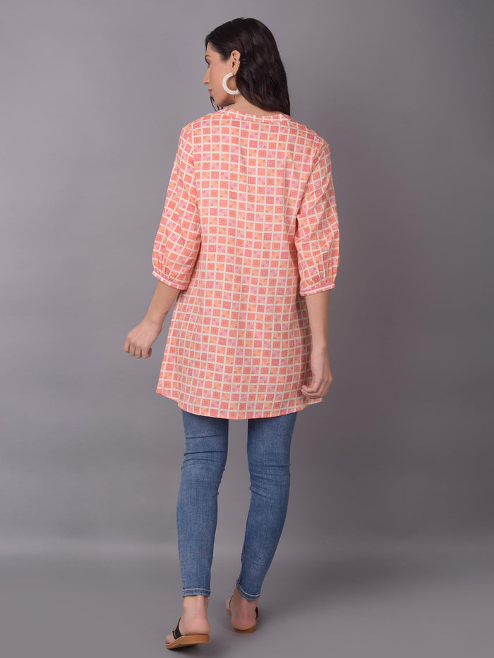Women Peach Liva (Rayon) Geometric Printed Tunic.