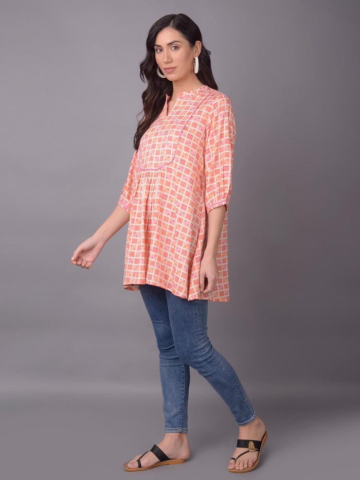 Women Peach Liva (Rayon) Geometric Printed Tunic.