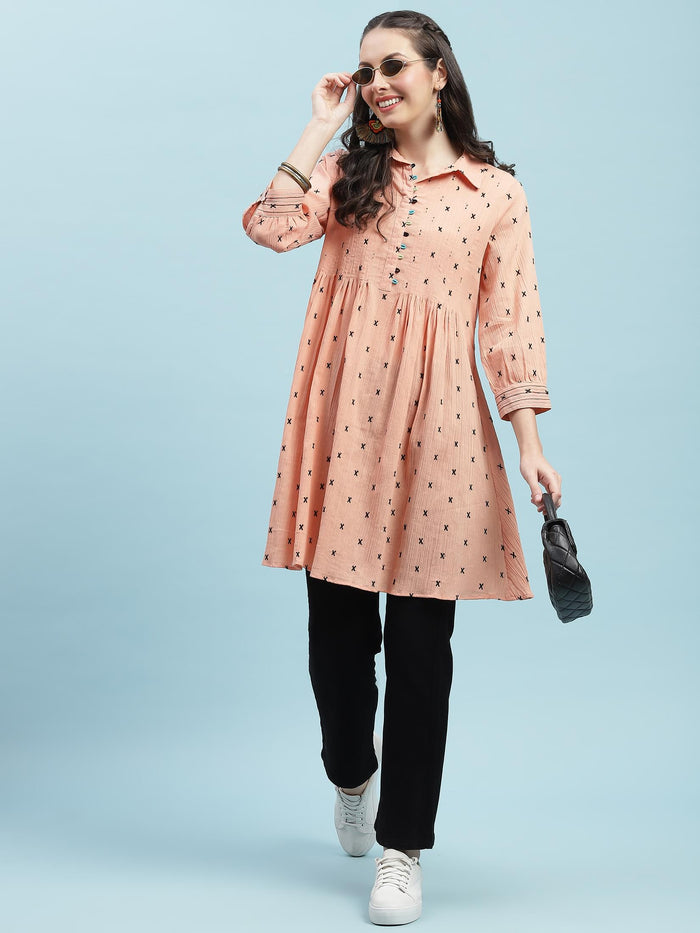 Women Peach Solid Tunic.
