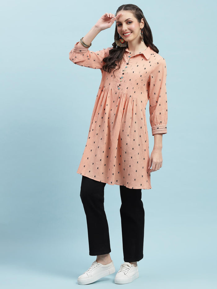 Women Peach Solid Tunic.
