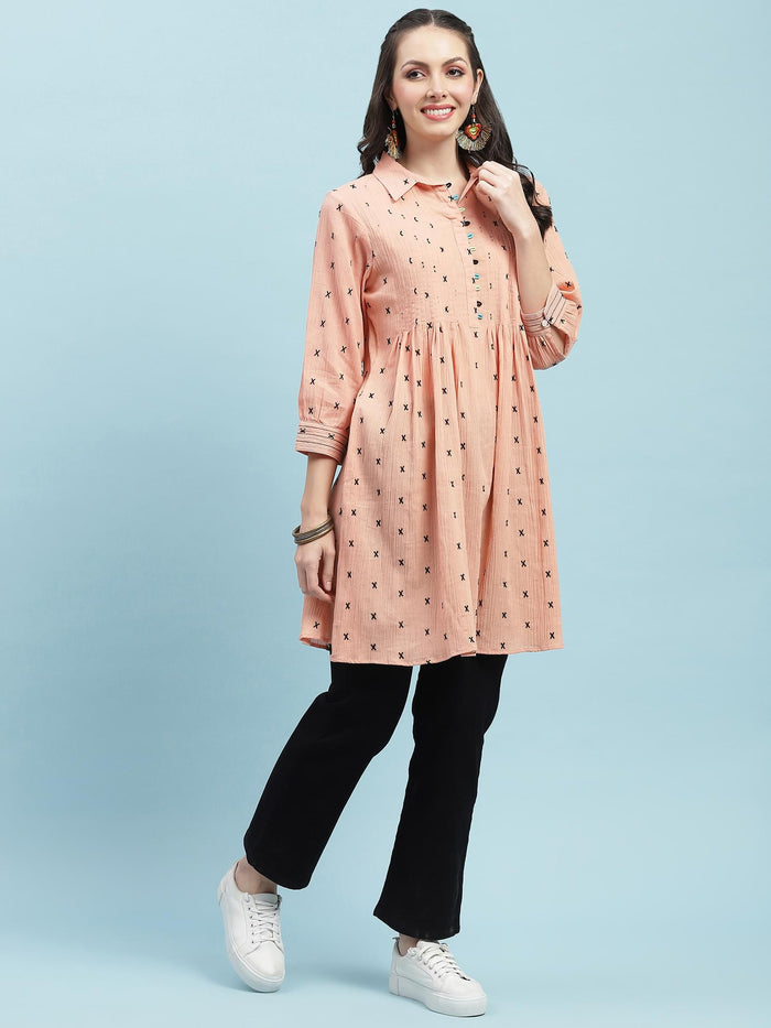 Women Peach Solid Tunic.