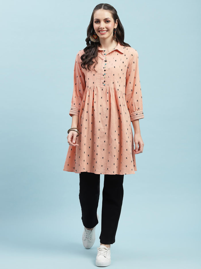 Women Peach Solid Tunic.