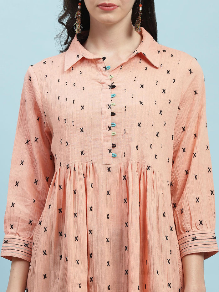 Women Peach Solid Tunic.
