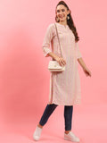 Women Peach Stripe Printed Kurta.