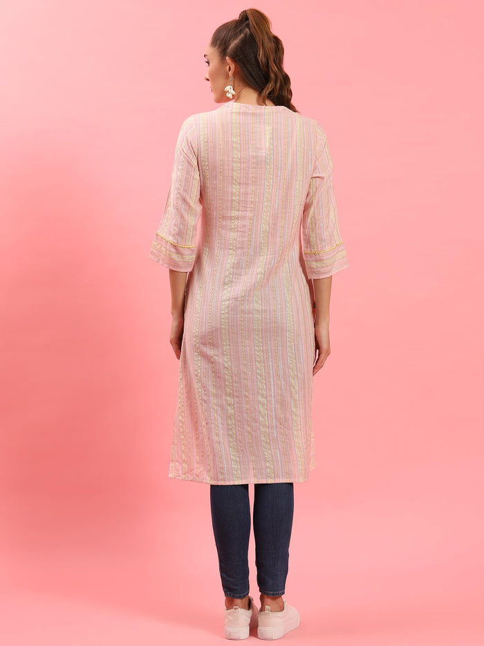 Women Peach Stripe Printed Kurta.