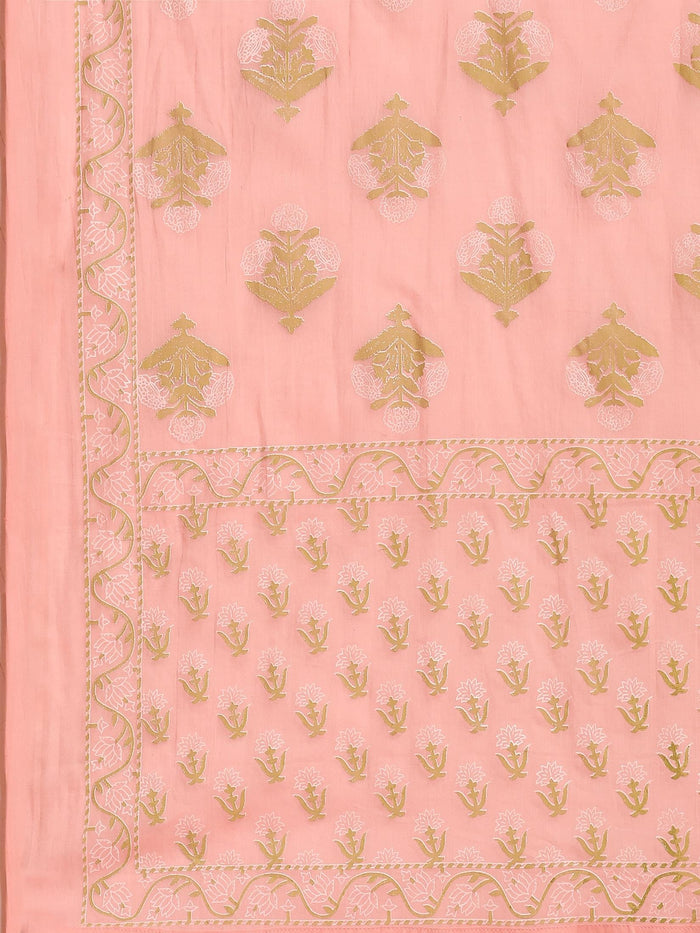 Women Peach Tiered Kurta Trouser Dupatta.