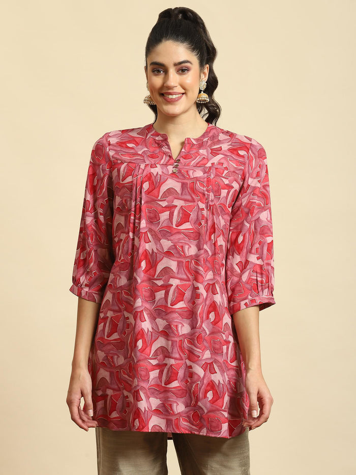 Women Pink Abstract Print Tunic.