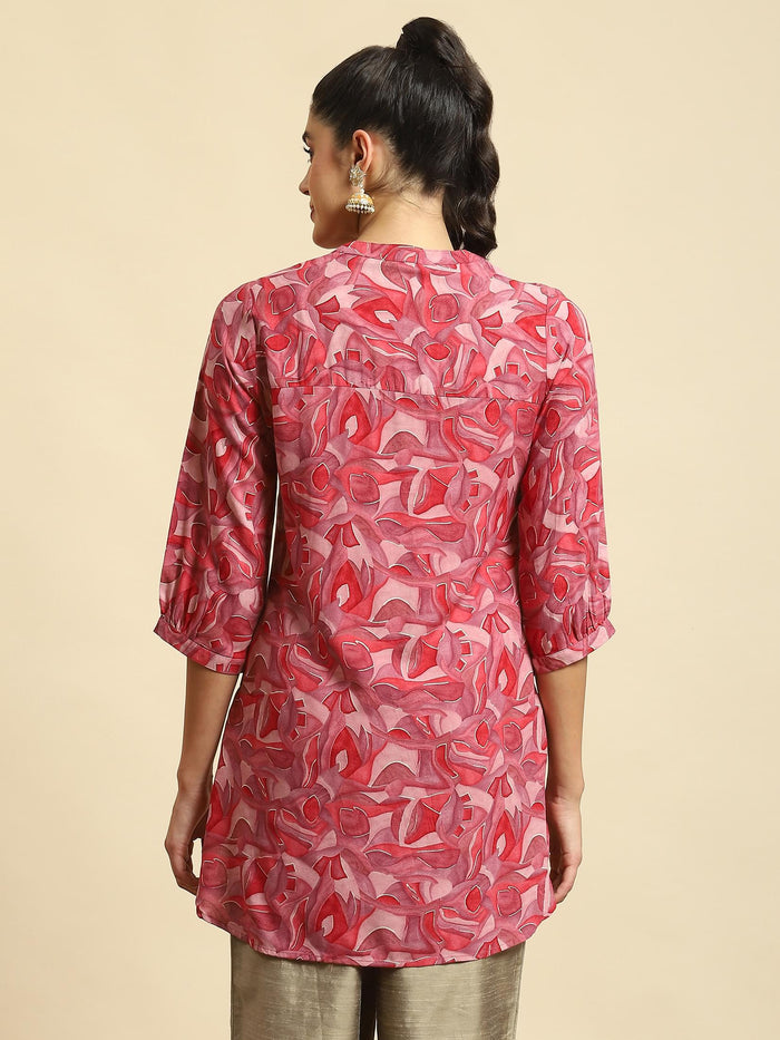 Women Pink Abstract Print Tunic.