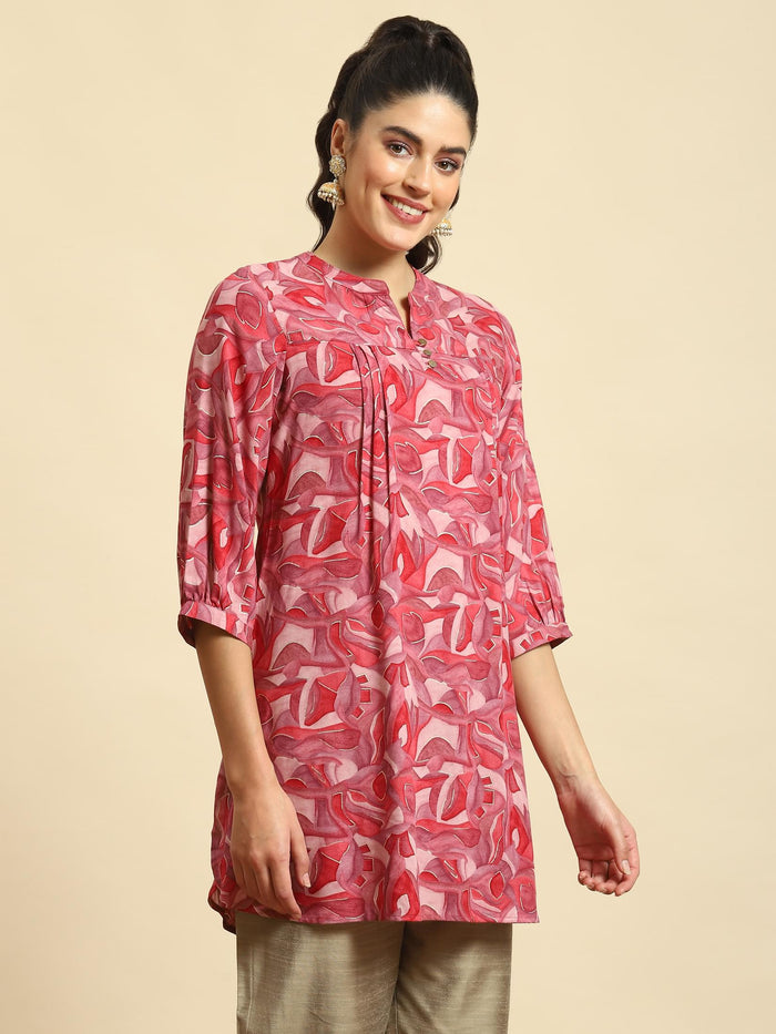 Women Pink Abstract Print Tunic.