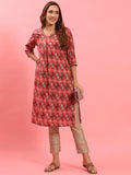 Women Pink Abstract Printed Kurta.
