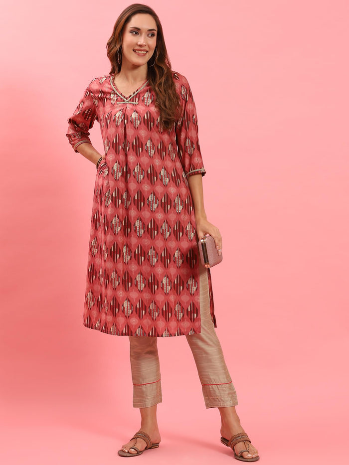Women Pink Abstract Printed Kurta.
