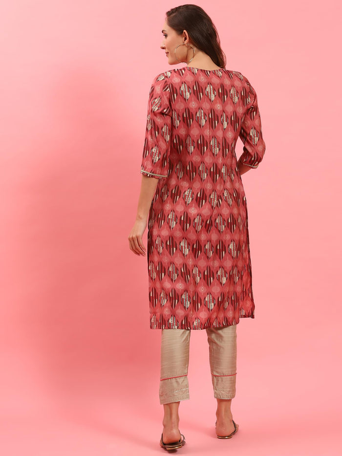 Women Pink Abstract Printed Kurta.