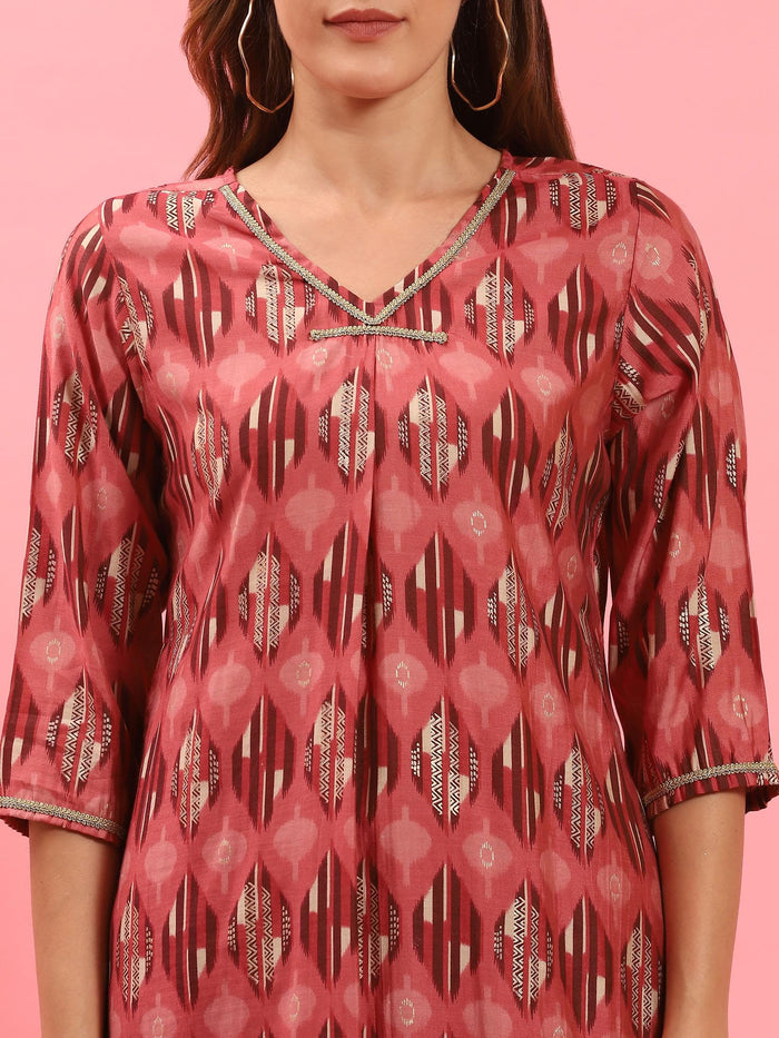 Women Pink Abstract Printed Kurta.