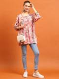 Women Pink Abstract Printed Tunic.