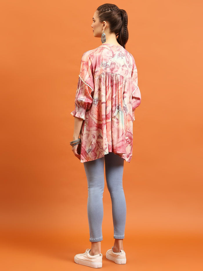 Women Pink Abstract Printed Tunic.