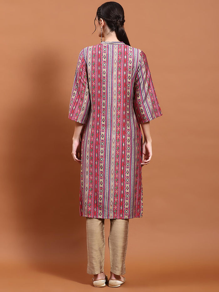 Women Pink Aztec Print Kurta.
