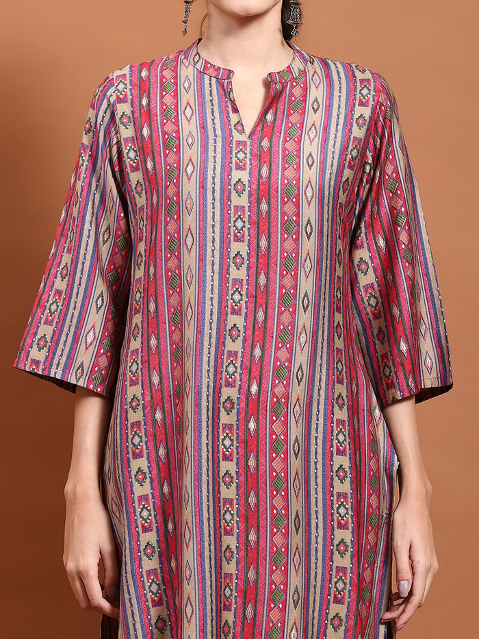 Women Pink Aztec Print Kurta.