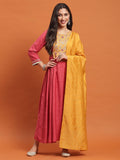 Women Pink Embroidered Dress With Dupatta.