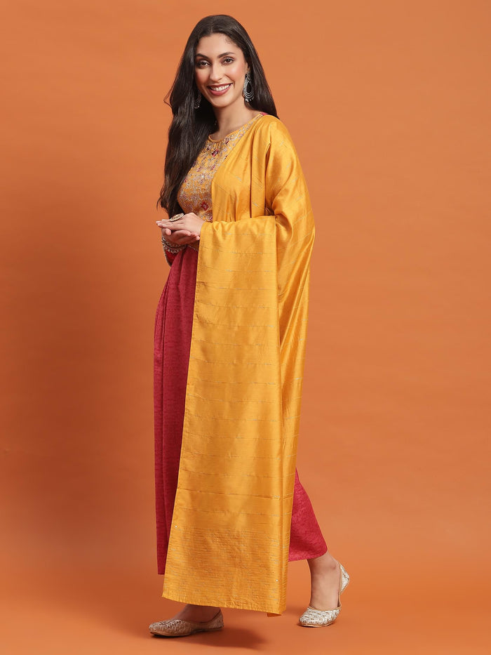 Women Pink Embroidered Dress With Dupatta.