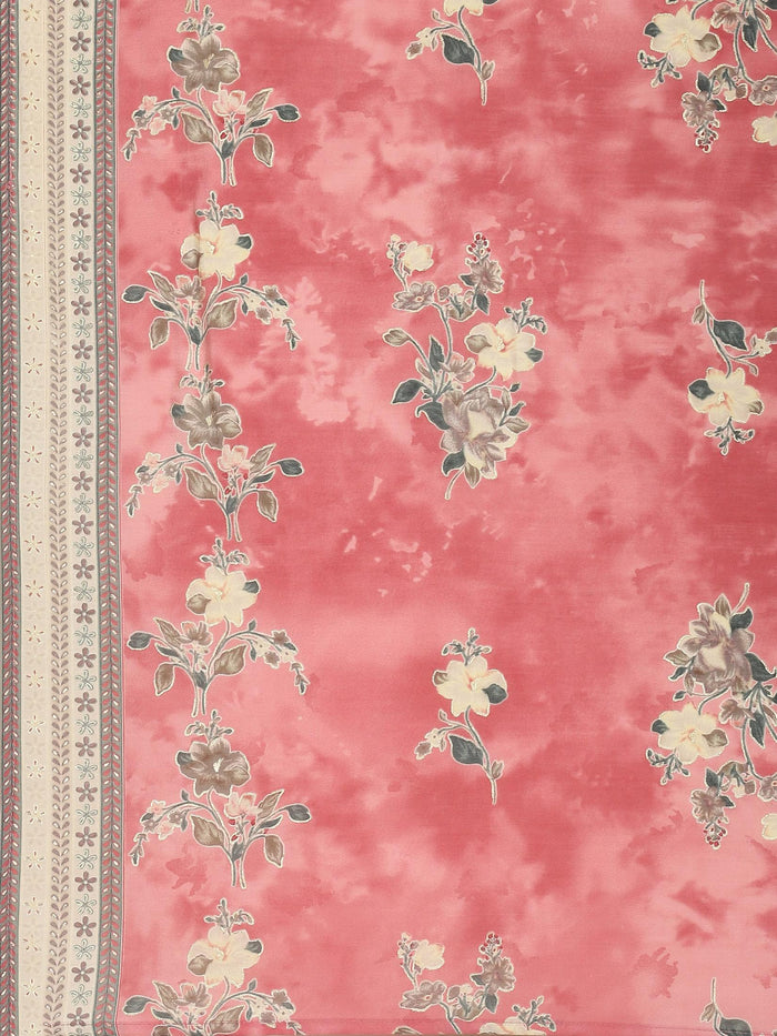 Women Pink Floral Kurta Comfort Pant Dupatta.