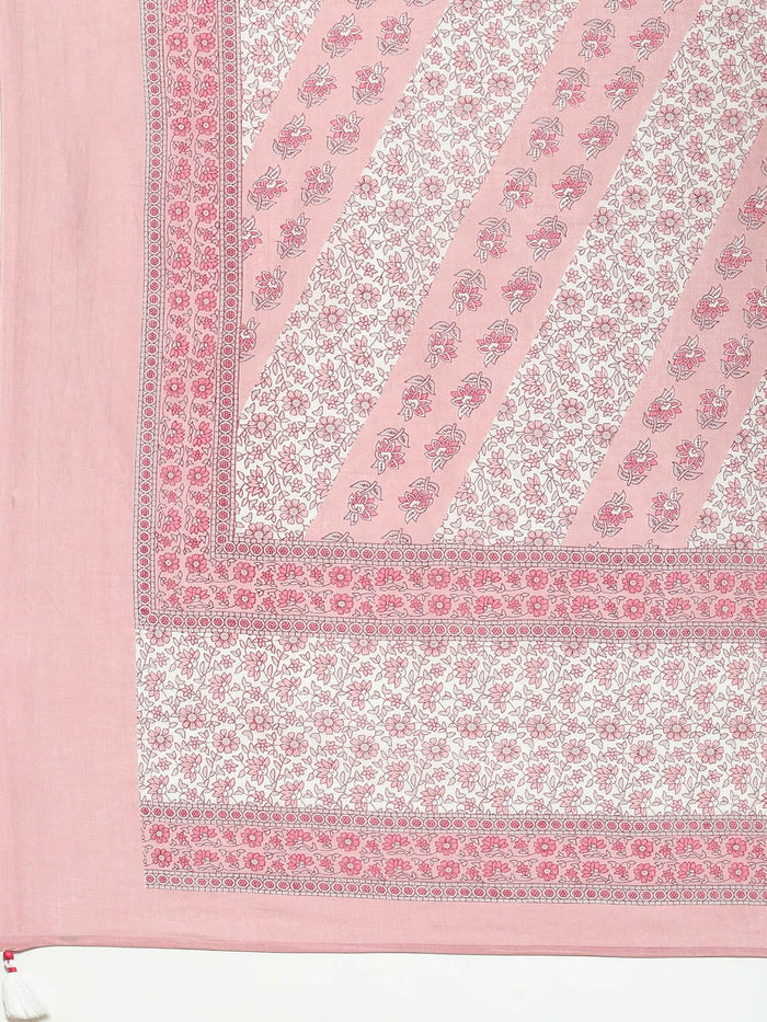 Women Pink Floral Print Kurta Trouser Dupatta.