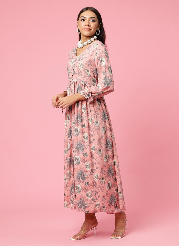 Women Pink Floral Printed Dress.