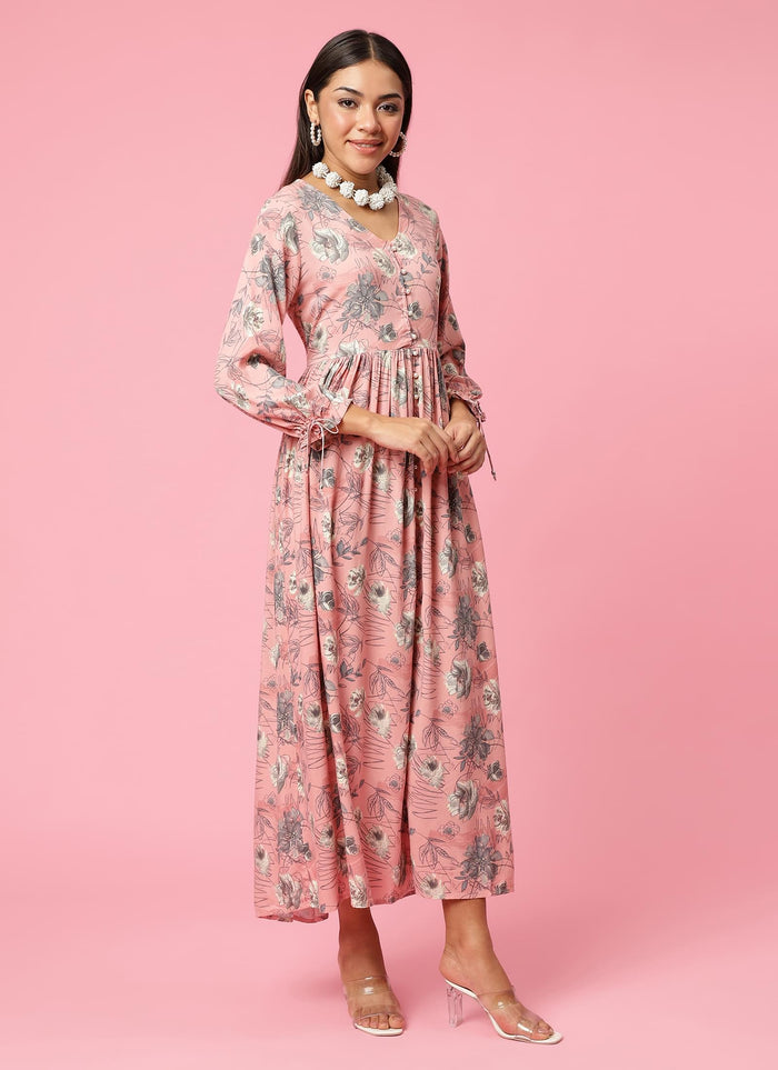 Women Pink Floral Printed Dress.