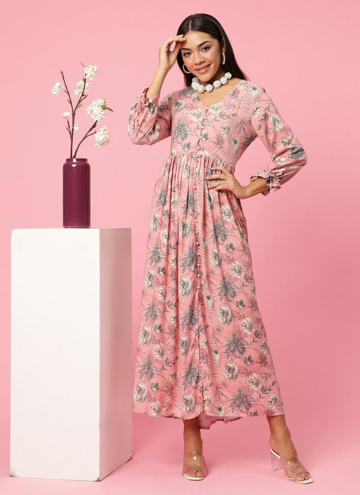 Women Pink Floral Printed Dress.