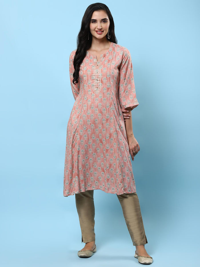 Women Pink Floral Printed Kurta.