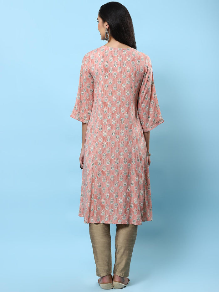 Women Pink Floral Printed Kurta.