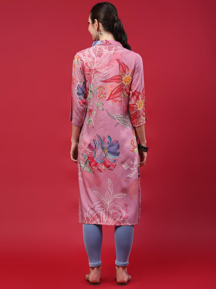 Women Pink Floral Printed Kurta.