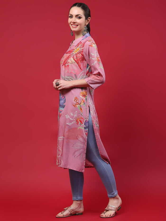 Women Pink Floral Printed Kurta.