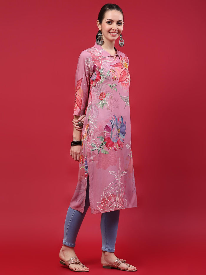 Women Pink Floral Printed Kurta.