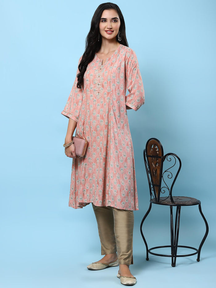 Women Pink Floral Printed Kurta.