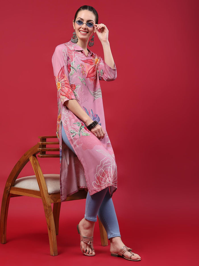 Women Pink Floral Printed Kurta.