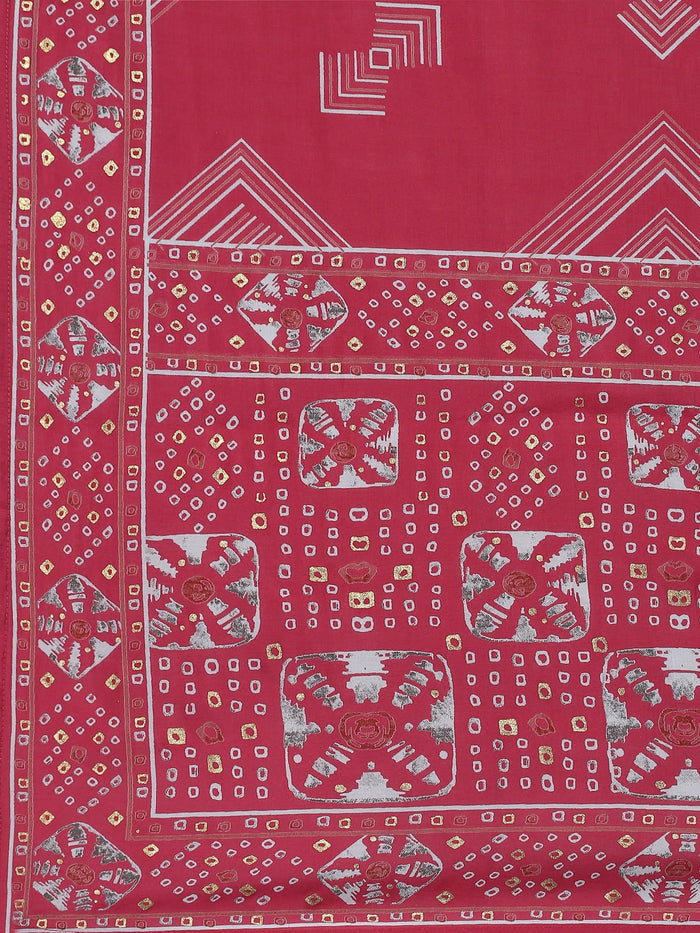 Women Pink Geometric Printed Kurta Comfort Pant Dupatta.
