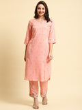 Women Pink Geometric Printed Kurta With Comfort Pant.