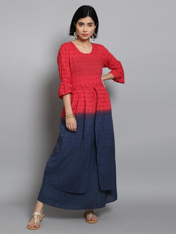 Women Pink & Navy Blue Printed Dress.