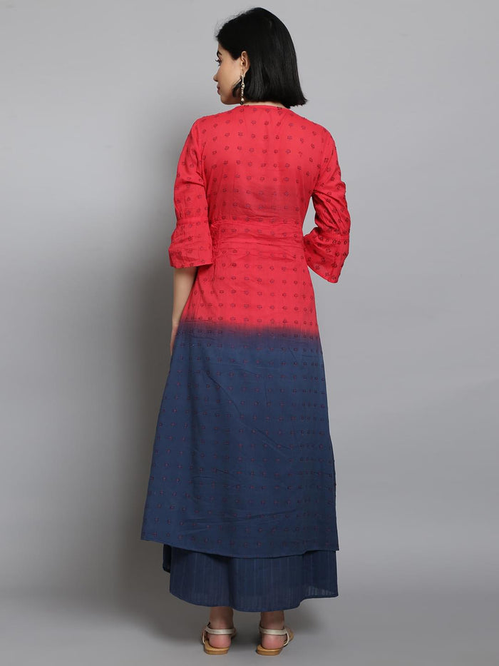 Women Pink & Navy Blue Printed Dress.