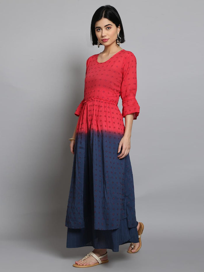 Women Pink & Navy Blue Printed Dress.
