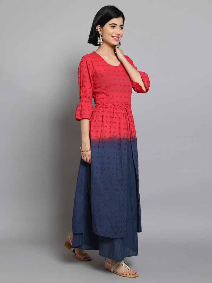 Women Pink & Navy Blue Printed Dress.