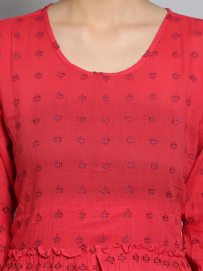 Women Pink & Navy Blue Printed Dress.